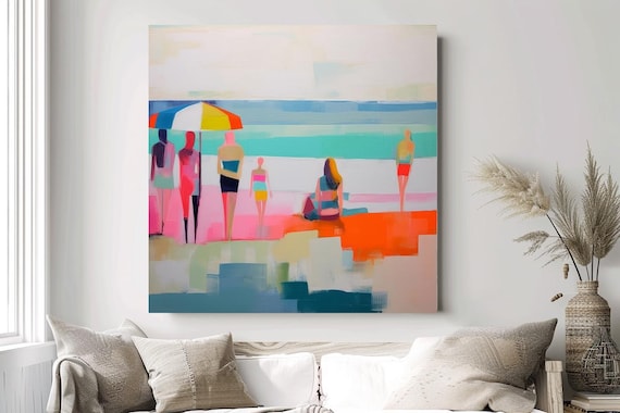 Summer Vibes Color Block Modern Beach Art 2 Coastal Canvas Print, Midcentury Coastal At print on Canvas, Color Block Abstract Coastal Art