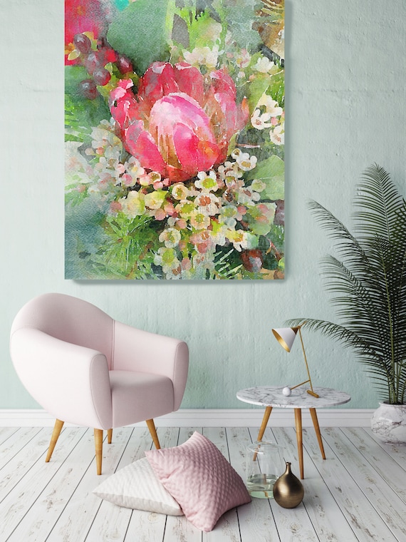 Art Garden. Floral Painting, Green Red Abstract Art, Rustic Red Green Flower Canvas Art Print up to 72" by Irena Orlov