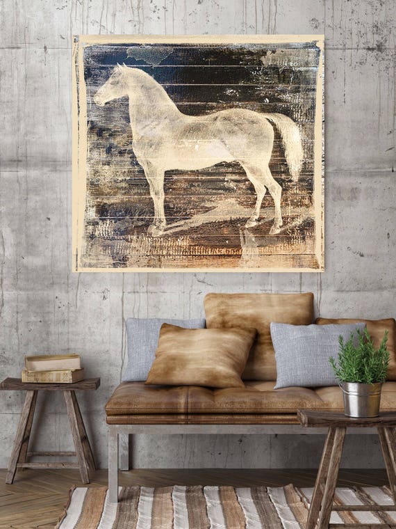 White Horse I. Large Horse, Unique Brown Horse Canvas Print, Rustic Horse, Large Contemporary Canvas Art Print up to 48" by Irena Orlov