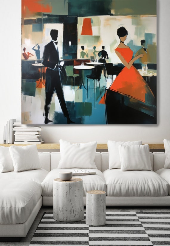 Jazz Club 1., Jazz Art, Mid Century Modern, Mid Century Cafe Art, Palm Spring Decor, Mid Century Canvas Print