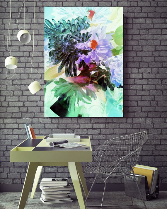 Sparkling Flowers. Floral Painting, Purple Green Abstract Art Large Abstract Colorful Floral Canvas Art Print up to 72" by Irena Orlov
