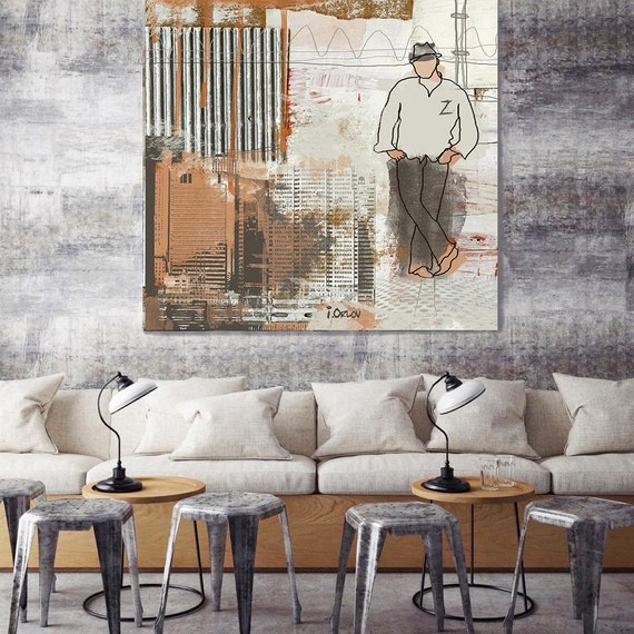 Large Architectural Cityscape Canvas Art Print. Rustic Brown URBAN Canvas Art Print up to 48" by Irena Orlov