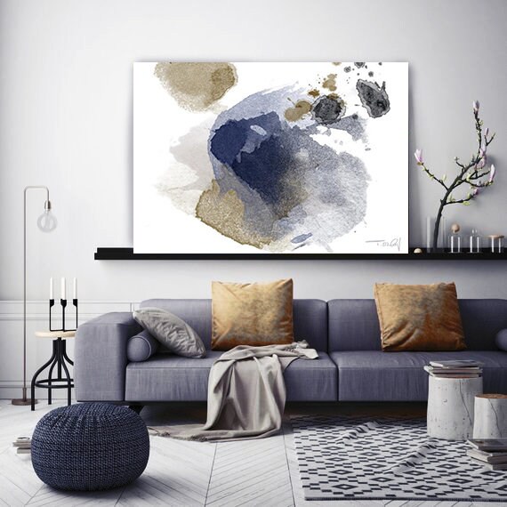 Blue Abstract. Abstract Paintings Art, Large Abstract Navy Blue Art, Minimalist Painting, Modern Blue Canvas Print, Abstract Watercolor