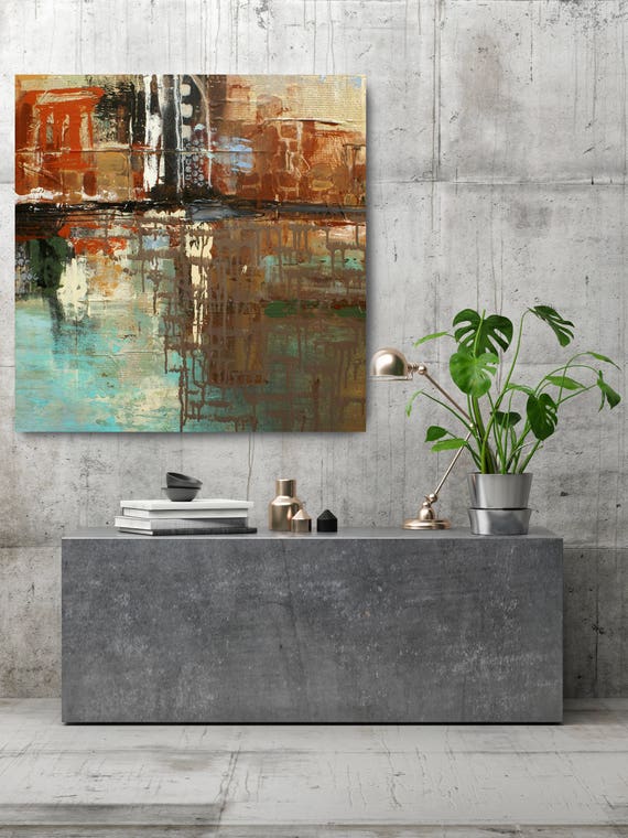 New York October 7, 1831.Brown Green Abstract Art, Wall Decor, Extra Large Abstract Colorful Canvas Art Print up to 48" by Irena Orlov