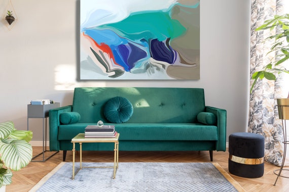 Aqua Blue Large Abstract Art, Abstract Canvas Print Large Modern Abstract Wall Art, Abstract Painting, Bohemian Color Expression 17
