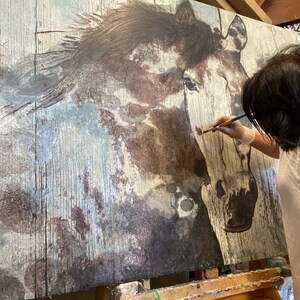 Wild Blue Horse Extra Large Horse Wall Decor, Brown Rustic Horse Large Horse Portrait Canvas Art Print Abstract Horse, Equine Art, Horse image 7