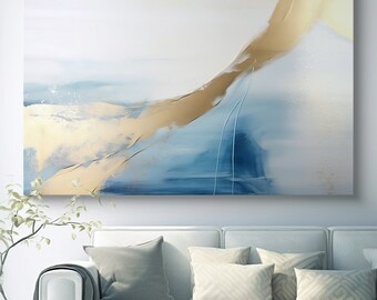 Marine Melodies-12 / abstracte kust canvas print, kunst aan de grote muur, getextureerde strand canvas print, aangepaste blauwe muur kunst woonkamer decor