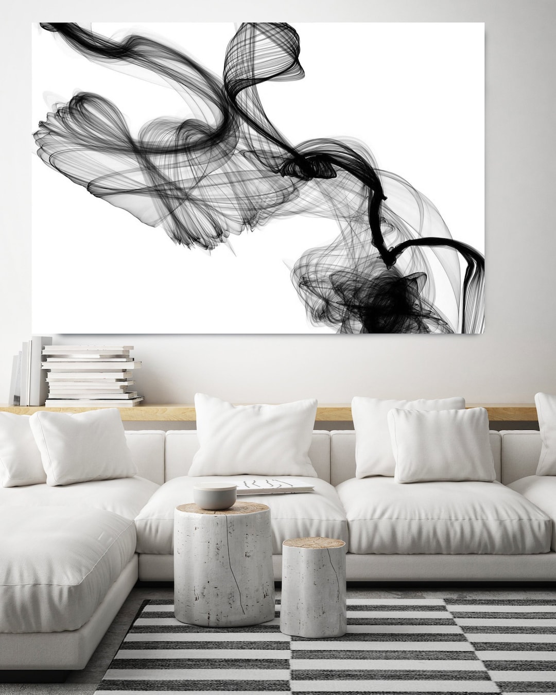 Extra Large Abstract Painting on Canvas, Black and White Wall Art, Art ...