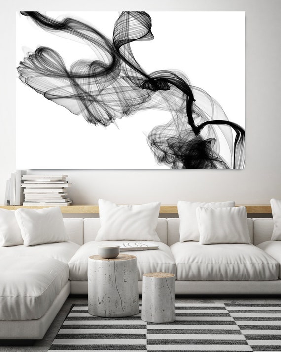 Extra large Abstract Painting on Canvas, Black and White Wall Art, Art for Large Wall Home Decor, Canvas Art Print, The Invisible Movement