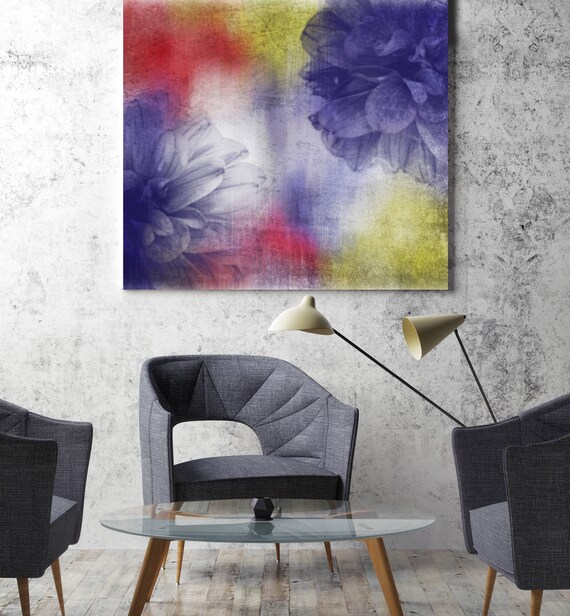 Nostalgic. Floral Painting, Red Purple Yellow Abstract Art, Large Abstract Colorful Contemporary Canvas Art Print up to 48" by Irena Orlov