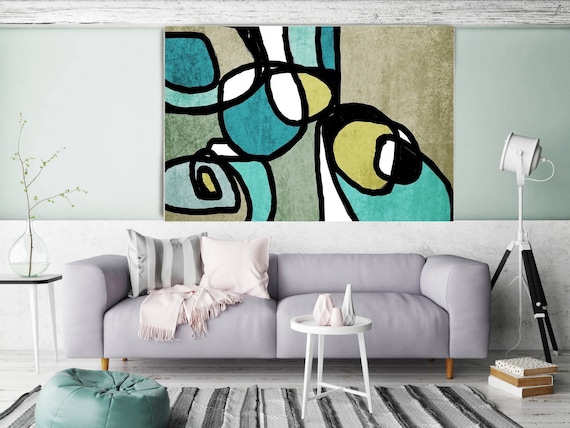 Vibrant Colorful Abstract-0-38. Mid-Century Modern Green Canvas Art Print, Mid Century Modern Canvas Art Print up to 72" by Irena Orlov