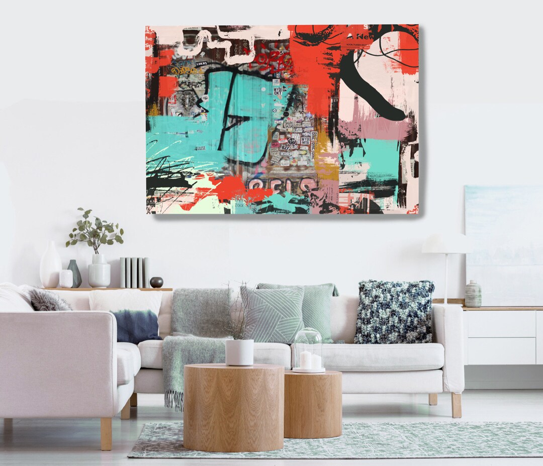 Graffiti Wall Art Red Green Street Art Painting Print on Canvas, Large ...