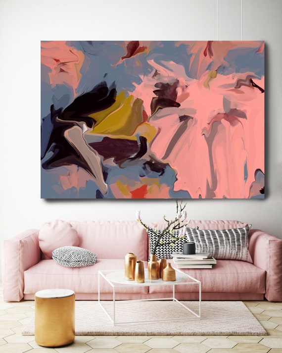 Sprinkled with true happiness, Abstract Painting Extra Large Abstract Hand Painted Acrylic Painting On Canvas Pink Contemporary Canvas Print