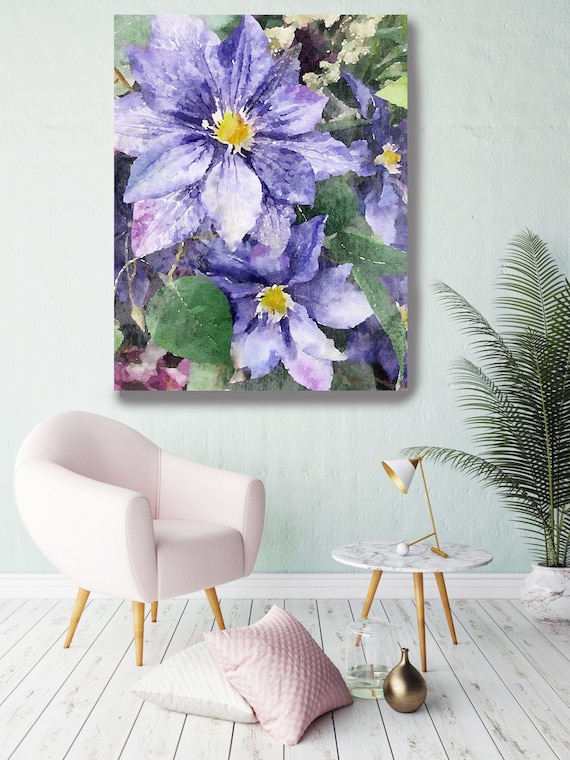 Morning Purple Flowers Floral Watercolor Painting Print watercolor painting floral canvas print shabby chic canvas print