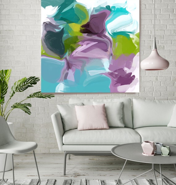 Attitude 5, Blue Green Purple Blur Abstract Painting, Blue Green Purple Canvas Art Print up to 48" by Irena Orlov