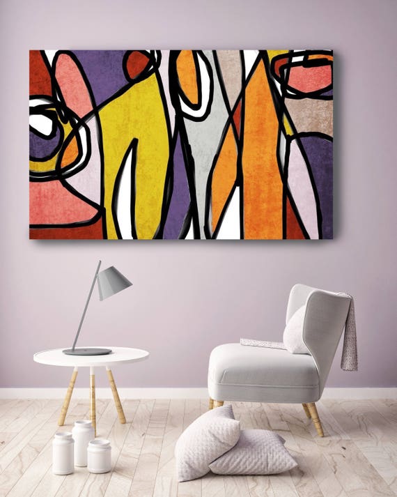 Vibrant Colorful Abstract-0-23. Mid-Century Modern Purple Red Canvas Art Print Mid Century Modern Canvas Art Print up to 72" by Irena Orlov