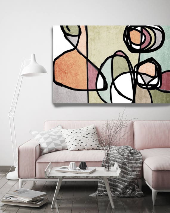 Vibrant Colorful Abstract-61. Mid-Century Modern Green Pink Canvas Art Print, Mid Century Modern Canvas Art Print up to 72" by Irena Orlov