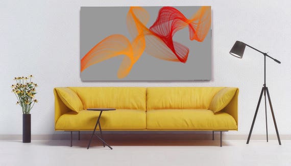 Fire Breeze. Abstract Paintings Art, Wall Decor, Extra Large Abstract Gray Orange Red Contemporary Canvas Art Print up to 72" by Irena Orlov