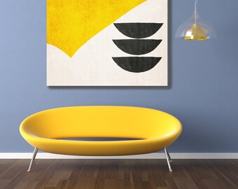 Modern Wall Canvas Art Print, Geometric Art Boho decor, Yellow Black Art, Organic Shapes and Lines, Modern Living Room Wall Decor
