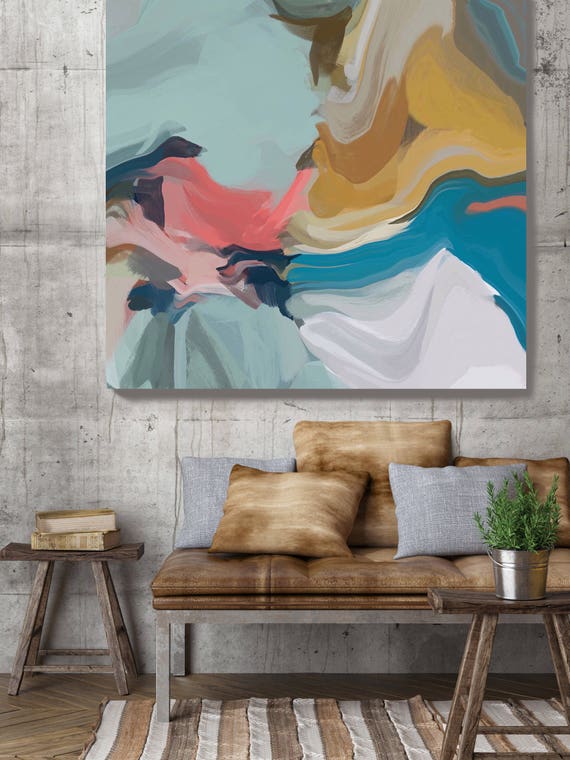 A Moment Lost. Original One-of-a-kind Oil Painting on Canvas, Contemporary Abstract Teal, Blue, Yellow Oil Painting up to 50" by Irena Orlov