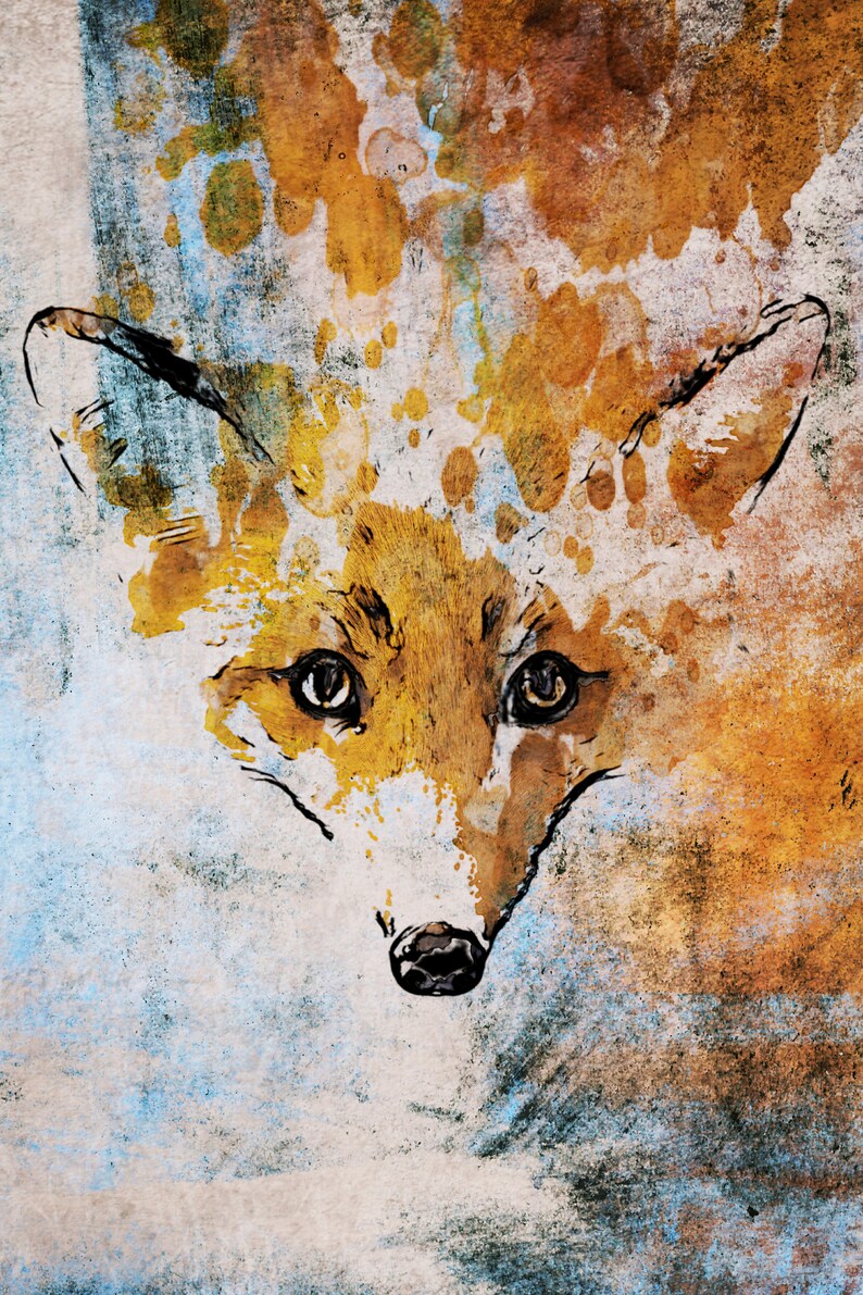 Red Fox Rustic Canvas Painting Red Fox Abstract Wall Art Red | Etsy