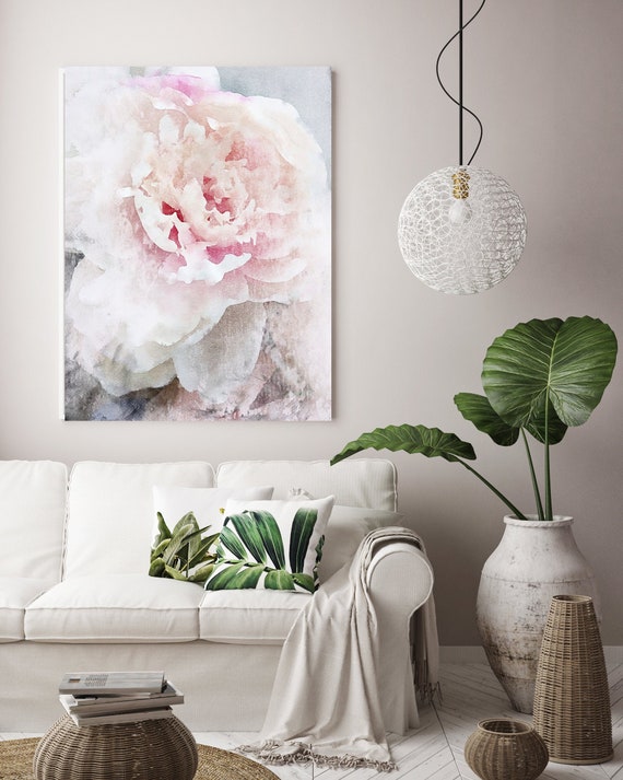 White Pink Peony Watercolor Painting Print, watercolor peony, watercolor floral, peony canvas print, peony gift, Blushing Beauty shabby chic