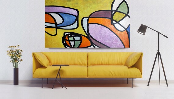 Mid Century Modern Abstract-0-31, Contemporary Oil on Canvas, Midcentury Modern Colorful Original Painting, Midcentury Modern Artwork