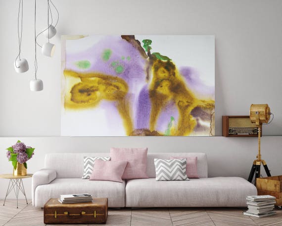 Coastal Watercolor Abstract 62. Watercolor Abstract Green Purple Yellow, Watercolor Painting Print Canvas Art Print up to 72" by Irena Orlov