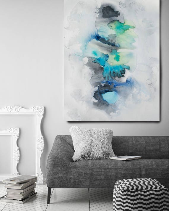Milky Way, Watercolor Abstract Blue Gray Black Canvas Art Print, Watercolor Painting Print up to 72" by Irena Orlov