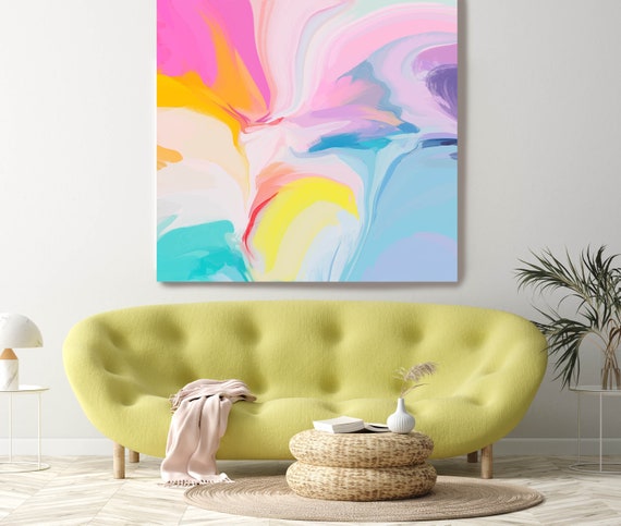 Colorful Abstract Fine Art Canvas, Abstract Art, Contemporary Art, Modern Hot Pink Painting, Expressionism Canvas Print, late spring