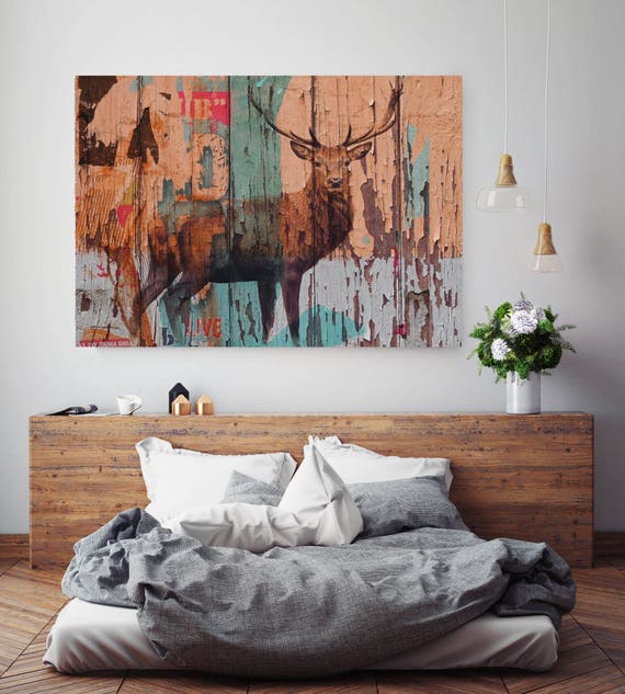 Deer. Extra Large Rustic Animal Canvas Art Print up to 72", Large Rustic Deer Farmhouse Canvas Wall Art by Irena Orlov