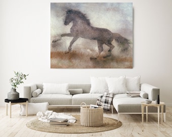 Wild Horse 3. Running Horse, Horse Canvas Print Art, Gray Rustic Horse, Farm House Wall Art, Equestrian Painting Wall Art, Watercolor Horse