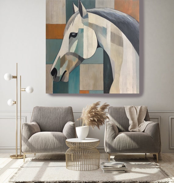 Sabino Color block Horse, Conceptual Horse Art, Abstract Horse Paintings On Canvas Modern Equestrian Wall Art Canvas Print, Modern Horse