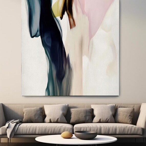 Rhythmic Fusion-4, Beige Blue Canvas Print | Minimalist Abstract Painting | Blue Pink Abstraction | Abstract  Art | Abstract Canvas Print