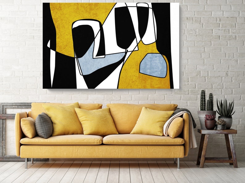Abstract Line Art 24 Line Art Modern Yellow Canvas Art Print Scandinavian print Minimalist abstract Wall decor Black Yellow Minimalist Art