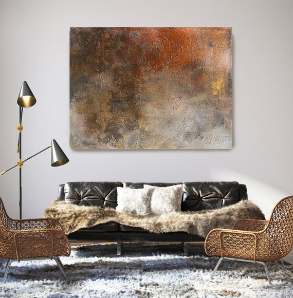 Copper Brown Abstract Painting Art Abstract Painting Extra Large Rustic Painting Extra Large Abstract Canvas Print Copper Textured Artwork