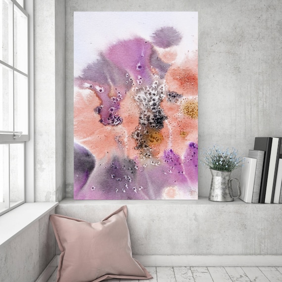 Coastal Watercolor Abstract 65. Watercolor Abstract Pink Orange Canvas Art Print up to 72" by Irena Orlov