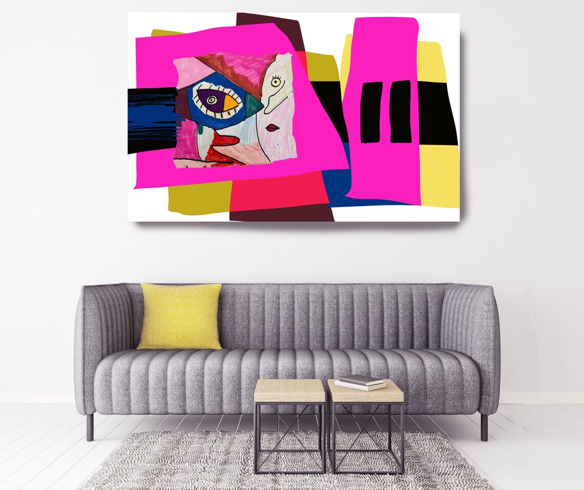 Cubist Sun Under the Same Sun, Cubist Abstract Canvas Art Print, Colorful Abstract ...