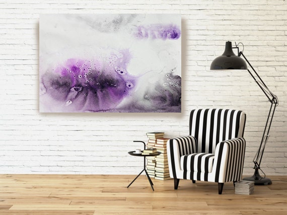 ORL-7972 Reflections In Purple. Watercolor Abstract, Modern Wall Decor, Large Abstract Colorful Canvas Art Print up to 72" by Irena Orlov