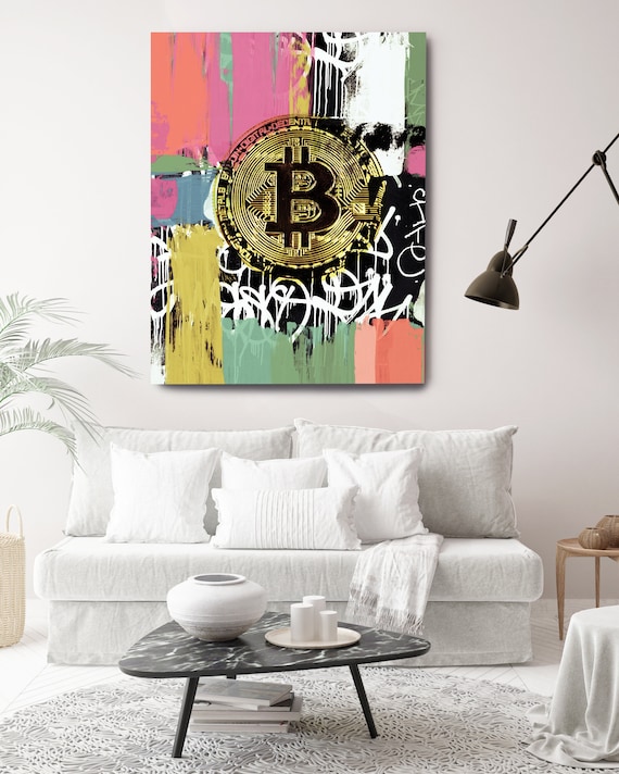 Bitcoin Canvas Art, Digital Currency Canvas Print, Abstract Cryptocurrencies Print, Cryptocurrency Bitcoin Graffiti, Print on Canvas