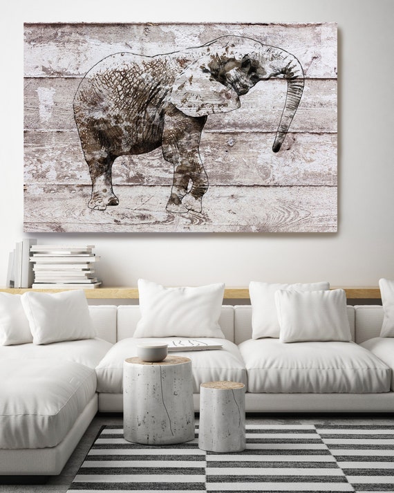 Brown Rustic Elephant, Elephant Canvas ART PRINT, elephant print, elephant painting, elephant decor, elephant portrait, animal portrait