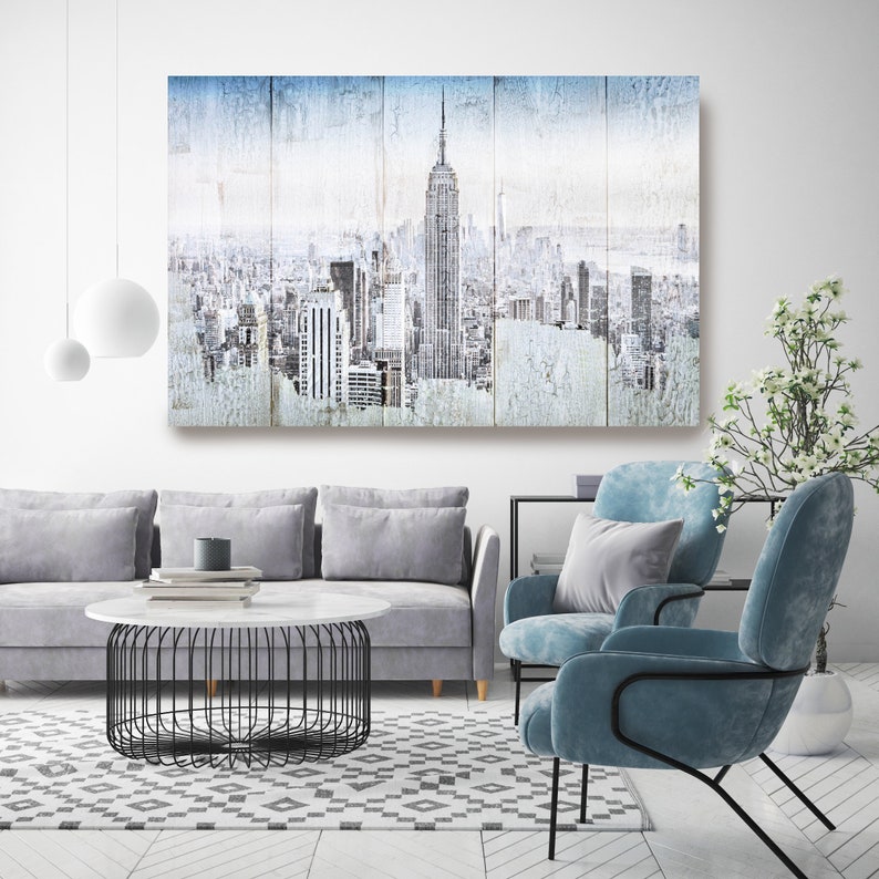 New York Urban, Empire State Building Cityscape Art, Urban Art, City Wall Art, Urban Wall Art,Large Painting City, Urban Canvas Art Print image 1