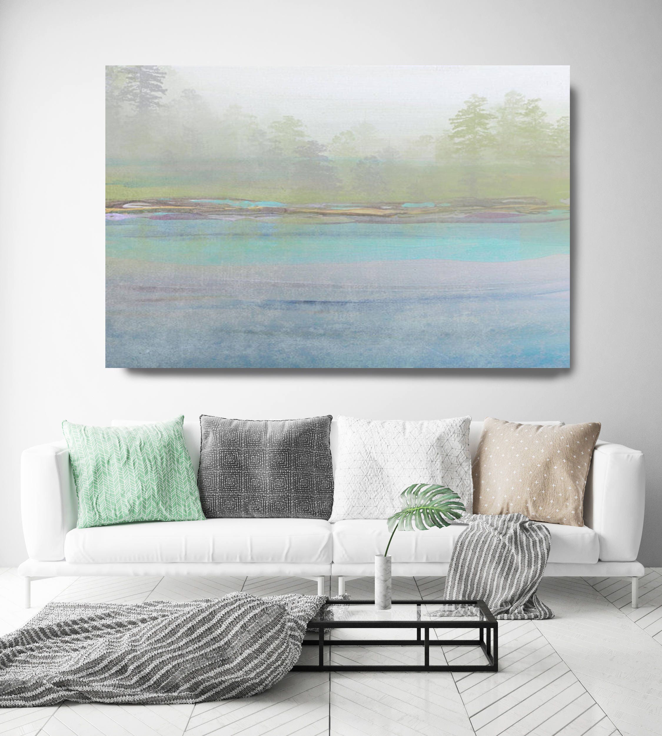 Rustic Blue Landscape Canvas Art Print up to 72, Extra Large Loose