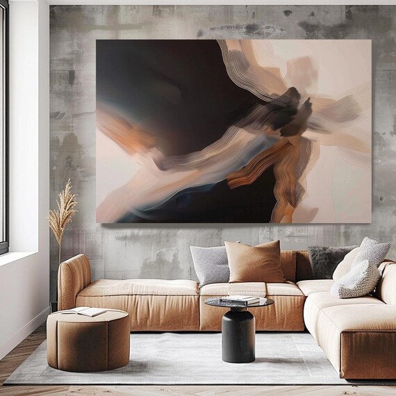 Sepia Shadows-4 Contemporary Brown Abstract Painting Print on Canvas, Contemporary Living Room Decor, Office Wall Art, Textured Abstract