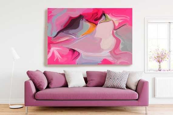 Hot Pink Gray Flow Large Abstract Art, Abstract Canvas Print Large Earthy Warm Abstract Wall Art, Abstract Painting, In action 5