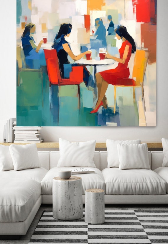 Coffee Time, Midcentury Wall Art, Restaurant Art, Cafe Art, Urban Art, Mid Century Painting, Hotel Painting  Canvas Art Print