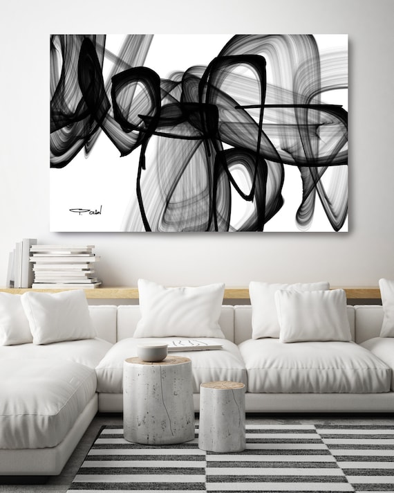 I Exist. 40H x 60W", Original New Media Abstract Black White Painting on Canvas, Unique, Large Abstract Painting, INVEST IN ART