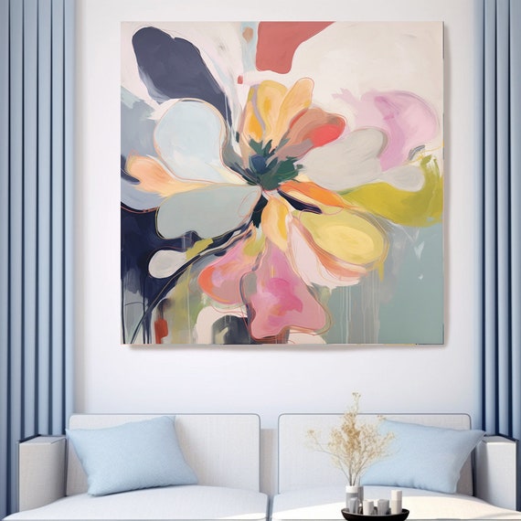Artistic Tones of Nature-3, Canvas Print | Abstract Floral Canvas | Muted Pink Blue Wall Decor | Contemporary Artwork | Floral Canvas Print