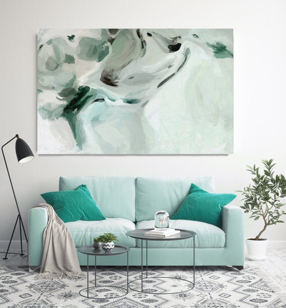 Teal Modern Abstract Wall Art Decor, Green Abstract Art, Large Wall Art Teal Abstract Canvas Print, Secret Wall Art for Home or Office