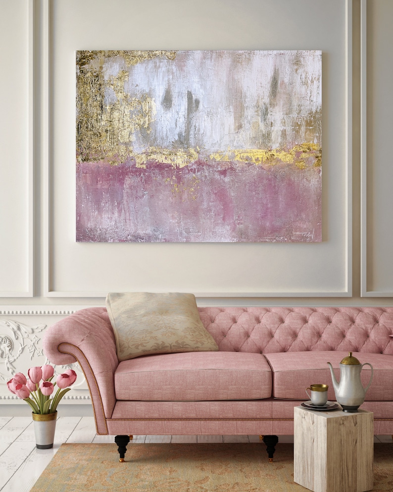 Golden Pink Abstract Painting Gold Pink Modern Art Abstract Etsy